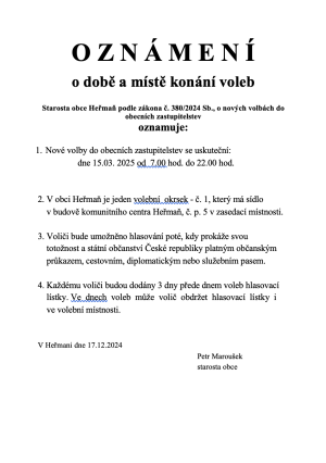 Oznámení o volbách 1